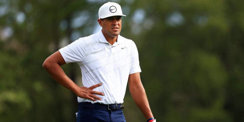 PONTE VEDRA BEACH, FLORIDA - MARCH 10: Tony Finau of the United States looks on from the 14th green during the first round of THE PLAYERS Championship on the Stadium Course at TPC Sawgrass on March 10, 2022 in Ponte Vedra Beach, Florida. (Photo by Mike Ehrmann/Getty Images)