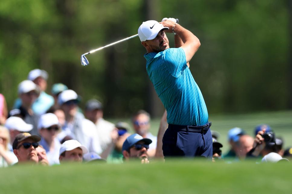 AUGUSTA, GEORGIA - APRIL 04: Brooks Koepka of the United States plays his shot from the 12th tee during a practice round prior to the Masters at Augusta National Golf Club on April 04, 2022 in Augusta, Georgia. (Photo by David Cannon/Getty Images)
