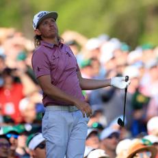 AUGUSTA, GEORGIA - APRIL 10: Cameron Smith of Australia reacts to his shot from the 12th tee during the final round of the Masters at Augusta National Golf Club on April 10, 2022 in Augusta, Georgia. (Photo by David Cannon/Getty Images)