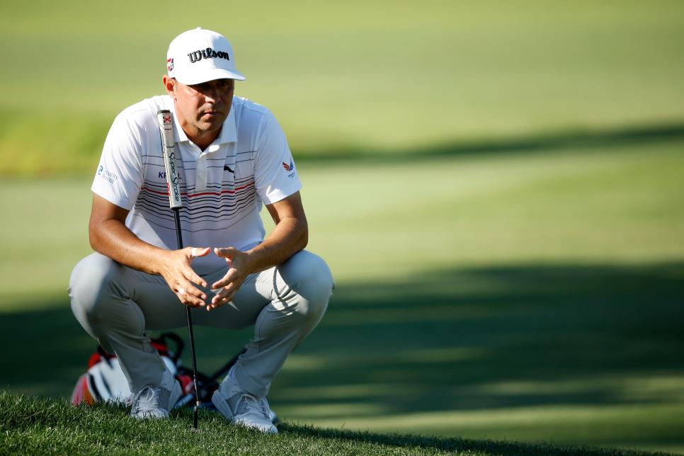 PALM HARBOR, FLORIDA - MARCH 17: Gary Woodland of the United States prepares to putt on the 16th green during the first round of the Valspar Championship on the Copperhead Course at Innisbrook Resort and Golf Club on March 17, 2022 in Palm Harbor, Florida. (Photo by Cliff Hawkins/Getty Images)