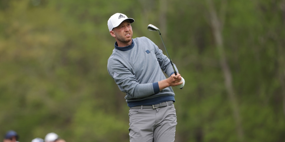 AUGUSTA, GEORGIA - APRIL 08: Daniel Berger follows his shot from the 12th tee during the second round of The Masters at Augusta National Golf Club on April 08, 2022 in Augusta, Georgia. (Photo by Jamie Squire/Getty Images)