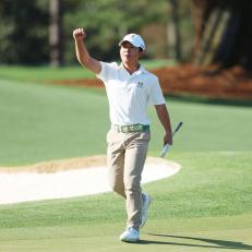 AUGUSTA, GEORGIA - APRIL 03: Jaden Dumdumaya of the boys 14-15 group competes during the Drive, Chip and Putt Championship at Augusta National Golf Club on April 03, 2022 in Augusta, Georgia. (Photo by Andrew Redington/Getty Images)