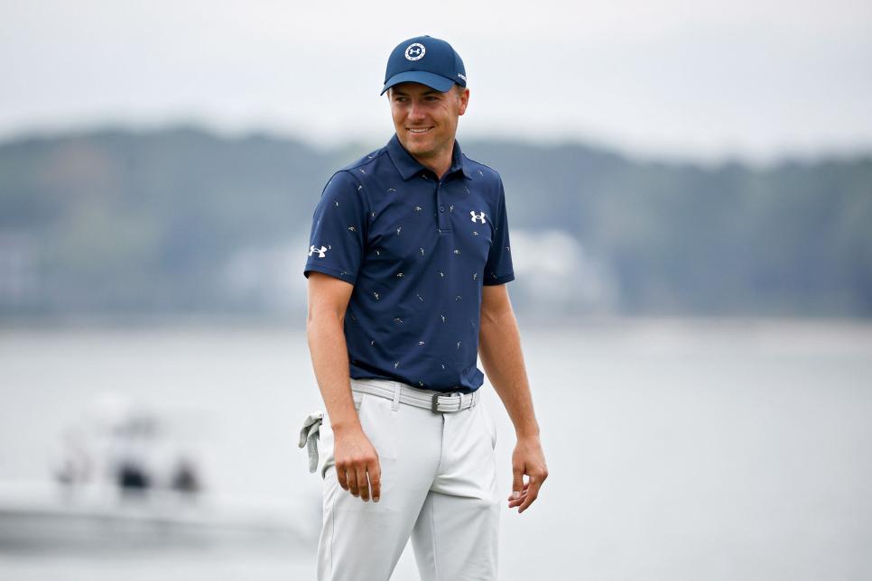 HILTON HEAD ISLAND, SOUTH CAROLINA - APRIL 17: Jordan Spieth looks on from the 18th green in a playoff during the final round of the RBC Heritage at Harbor Town Golf Links on April 17, 2022 in Hilton Head Island, South Carolina. (Photo by Jared C. Tilton/Getty Images)