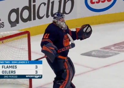 Oilers goalie Mike Smith lets in worst goal in playoff history, immediately tries to blame someone else