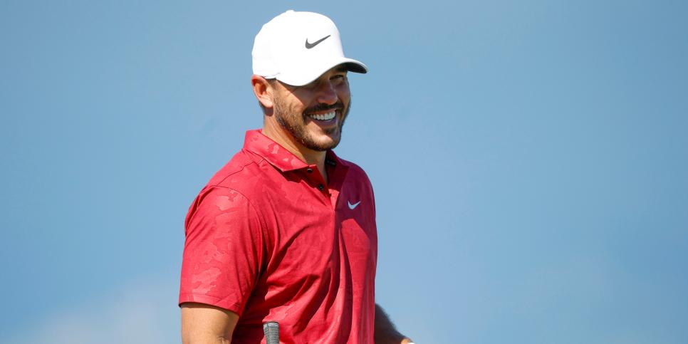 LAHAINA, HAWAII - JANUARY 05: Brooks Koepka of the United States laughs on the tenth tee during the Pro-Am prior to the Sentry Tournament of Champions at the Plantation Course at Kapalua Golf Club on January 05, 2022 in Lahaina, Hawaii. (Photo by Cliff Hawkins/Getty Images)