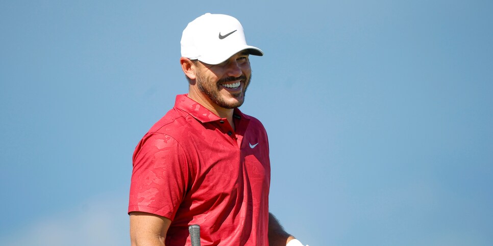 LAHAINA, HAWAII - JANUARY 05: Brooks Koepka of the United States laughs on the tenth tee during the Pro-Am prior to the Sentry Tournament of Champions at the Plantation Course at Kapalua Golf Club on January 05, 2022 in Lahaina, Hawaii. (Photo by Cliff Hawkins/Getty Images)