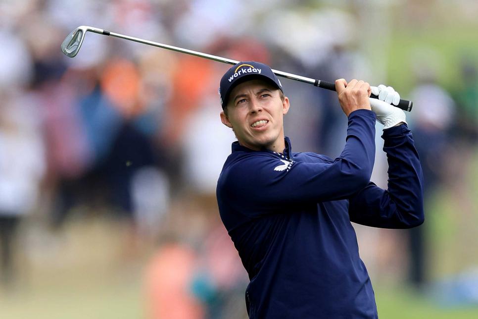 TULSA, OKLAHOMA - MAY 22: Matthew Fitzpatrick of England plays his second shot on the second hole during the final round of the 2022 PGA Championship at Southern Hills Country Club on May 22, 2022 in Tulsa, Oklahoma. (Photo by David Cannon/Getty Images)