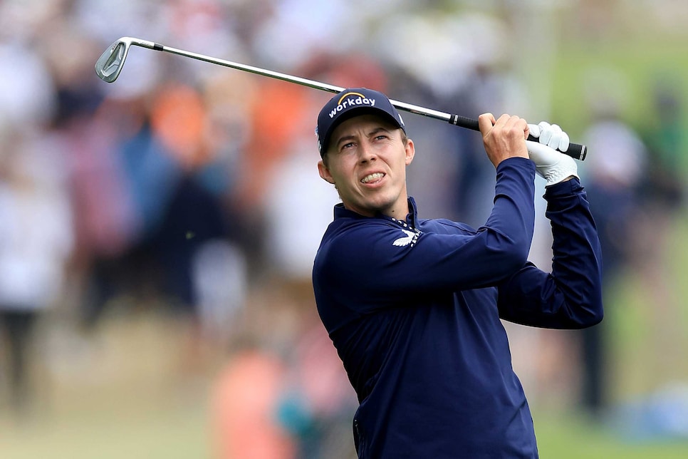 TULSA, OKLAHOMA - MAY 22: Matthew Fitzpatrick of England plays his second shot on the second hole during the final round of the 2022 PGA Championship at Southern Hills Country Club on May 22, 2022 in Tulsa, Oklahoma. (Photo by David Cannon/Getty Images)