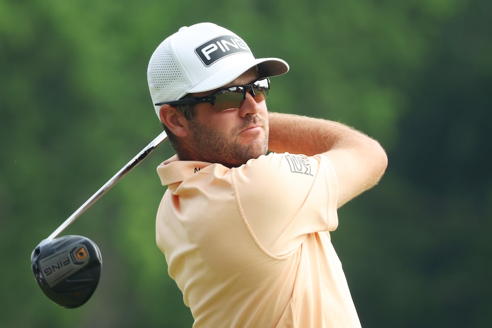 TULSA, OKLAHOMA - MAY 20: Corey Conners of Canada plays his shot from the ninth tee during the second round of the 2022 PGA Championship at Southern Hills Country Club on May 20, 2022 in Tulsa, Oklahoma. (Photo by Andrew Redington/Getty Images)