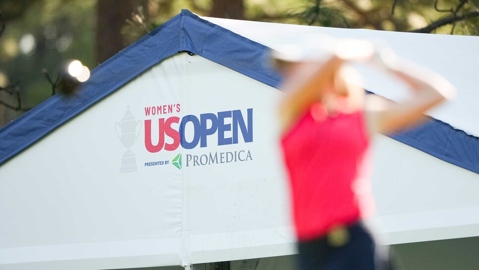 A player hits a shot during a practice round at the 2022 U.S. Women's Open Presented by ProMedica at Pine Needles Lodge & Golf Club in Southern Pines, N.C. on Monday, May 30, 2022. (Darren Carroll/USGA)