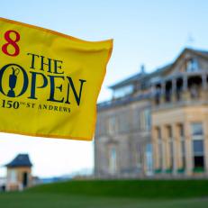 ST ANDREWS, SCOTLAND - FEBRUARY 14:A pin flag is pictured in front of the R&A Clubhouse with 150 Days to go until The 150th Open at St Andrews on February 14,2022 in St Andrews,Scotland.  (Photo by Liam Allan/R&A/R&A via Getty Images)
