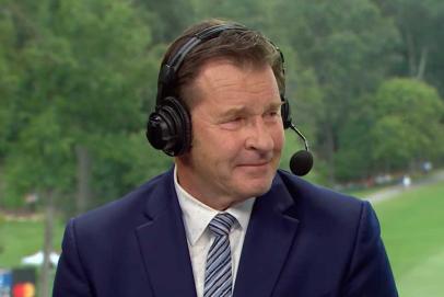 Watch an emotional Nick Faldo struggle through tears as he signs off after 16 years as CBS’ lead golf analyst