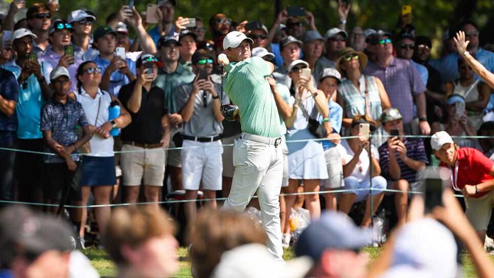 ATLANTA, GEORGIA - AUGUST 28: Rory McIlroy of Northern Ireland tees off on the 10th hole during the final round of the TOUR Championship at East Lake Golf Club on August 28, 2022 in Atlanta, Georgia. (Photo by Ben Jared/PGA TOUR via Getty Images)