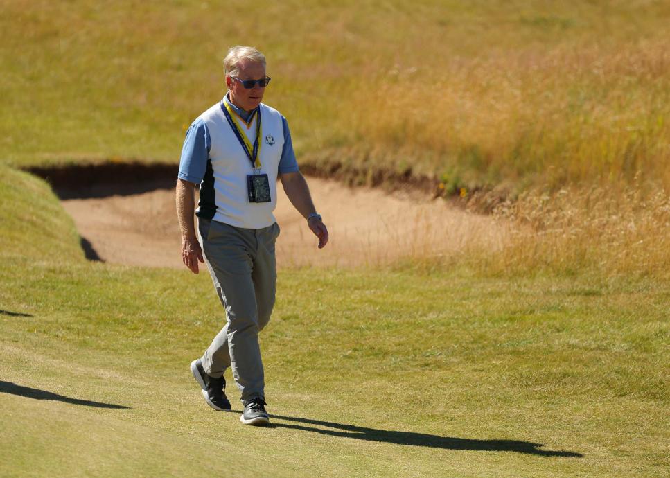 NORTH BERWICK, SCOTLAND - JULY 10: European Tour CEO Keith Pelley looks on during Day Four of the Genesis Scottish Open at The Renaissance Club on July 10, 2022 in North Berwick, Scotland. (Photo by Kevin C. Cox/Getty Images)
