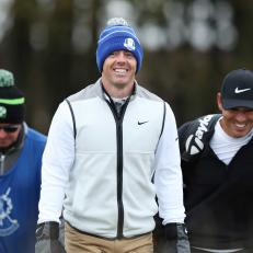 ST ANDREWS, SCOTLAND - SEPTEMBER 27: Rory McIlroy of Northern Ireland smiles whilst walking between the 8th and 9th holes during practice round prior to the Alfred Dunhill Links Championship at Kingsbarns Golf Links on September 27, 2022 in Kingsbarns, Scotland. (Photo by Jan Kruger/Getty Images)