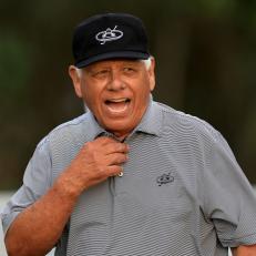ORLANDO, FLORIDA - DECEMBER 15: Lee Trevino of The United States waits to play a shot during the Thursday pro-am as a preview for the 2022 PNC Championship at The Ritz-Carlton Golf Club on December 15, 2022 in Orlando, Florida. (Photo by David Cannon/Getty Images)