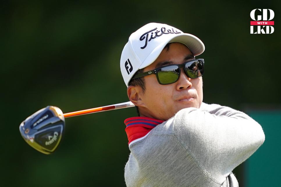 USA's Michael Kim tees off the 5th during day one of The Open at the Royal Liverpool, Wirral. Picture date: Thursday July 20, 2023. (Photo by Peter Byrne/PA Images via Getty Images)