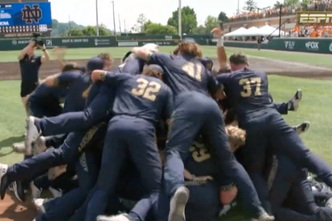 Notre Dame baseball celebrated their upset of top-ranked Tennessee by belting out “Rocky Top” in a Knoxville bar