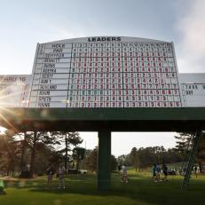 AUGUSTA, GEORGIA - APRIL 06: A general view of the leaderboard during the first round of the 2023 Masters Tournament at Augusta National Golf Club on April 06, 2023 in Augusta, Georgia. (Photo by Christian Petersen/Getty Images)