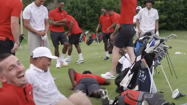 England star Bukayo Saka launches first-ever golf shot … then immediately embarrasses himself