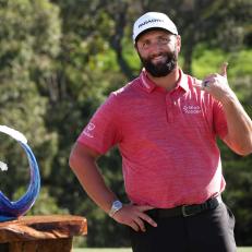 LAHAINA, HAWAII - JANUARY 08: Jon Rahm of Spain celebrates with the trophy after winning during the final round of the Sentry Tournament of Champions at Plantation Course at Kapalua Golf Club on January 08, 2023 in Lahaina, Hawaii. (Photo by Harry How/Getty Images)