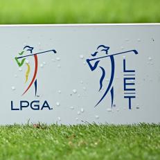 Antrim , United Kingdom - 18 August 2023; A general view of LPGA and LET logos during day two of the ISPS HANDA World Invitational presented by AVIV Clinics 2023 at Galgorm Castle Golf Club in Ballymena, Antrim. (Photo By Ramsey Cardy/Sportsfile via Getty Images)