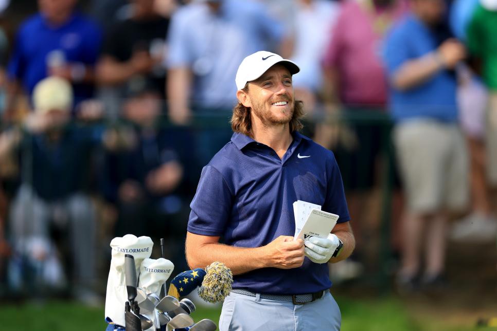 ROCHESTER, NEW YORK - MAY 21: Tommy Fleetwood of England waits to play his tee shot on the 14th hole during the final round of the 2023 PGA Championship at Oak Hill Country Club on May 21, 2023 in Rochester, New York. (Photo by David Cannon/Getty Images)