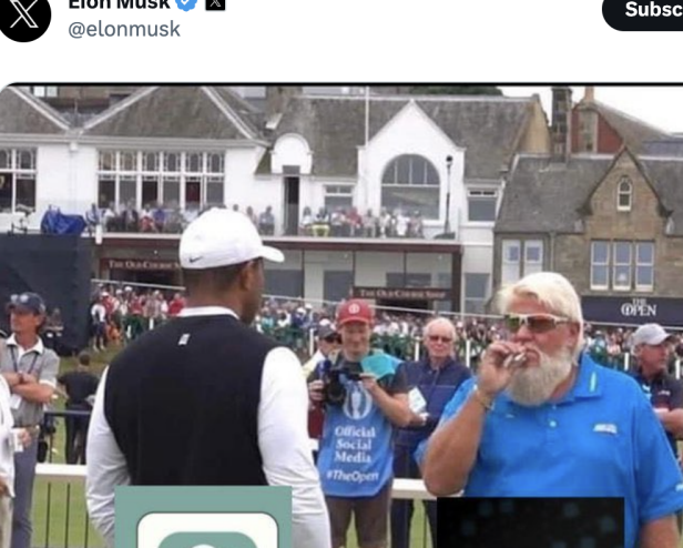 Elon Musk using a John Daly-Tiger Woods meme for his new AI chatbot was not on our 2023 bingo card – GolfDigest.com