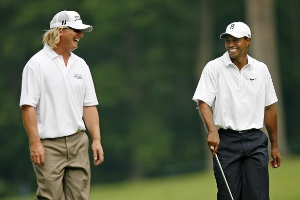 Tiger Woods was the first to greet Charley Hoffman at Riviera, and he hit him with the perfect dig