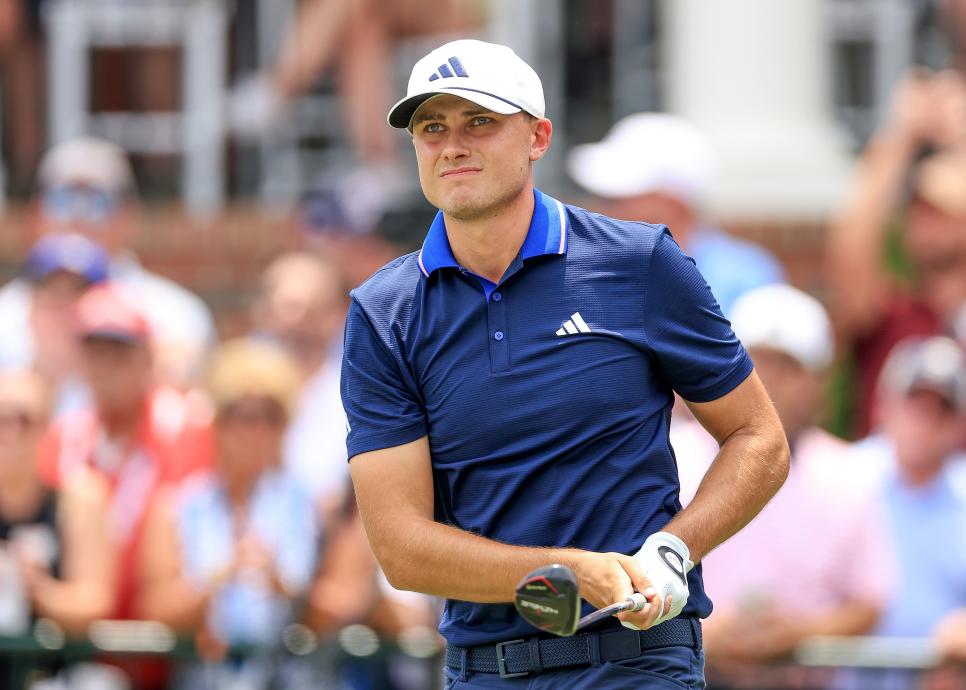 PINEHURST, NORTH CAROLINA - JUNE 16: Ludvig Aberg of Sweden plays his tee shot on the first hole during the final round of the 2024 U.S. Open Championship on the No.2 Course at The Pinehurst Resort on June 16, 2024 in Pinehurst, North Carolina. (Photo by David Cannon/Getty Images)