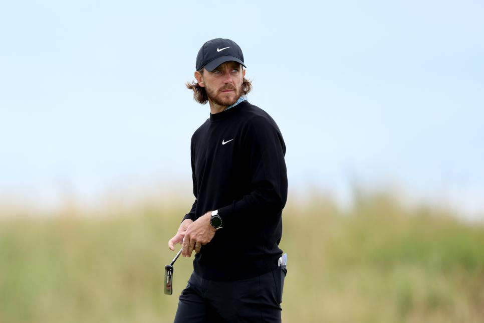 TROON, SCOTLAND - JULY 15: Tommy Fleetwood of England looks on prior to The 152nd Open championship at Royal Troon on July 15, 2024 in Troon, Scotland. (Photo by Kevin C. Cox/Getty Images)