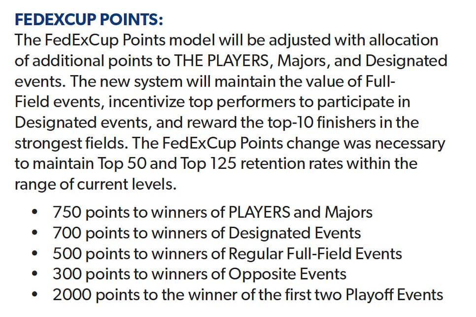 Player memo explains new key pieces of the PGA Tour’s designated events