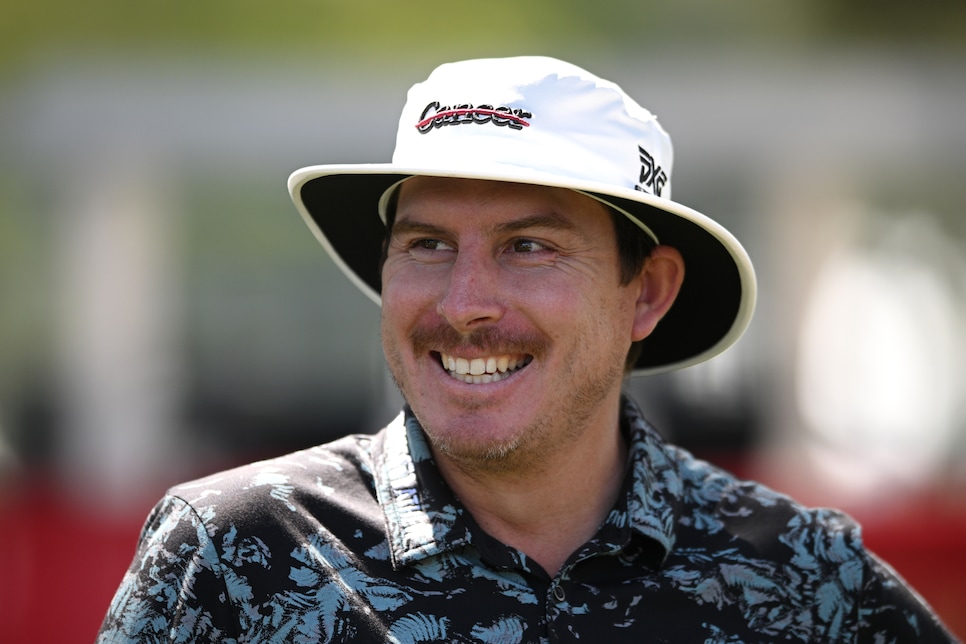 NAPA, CALIFORNIA - SEPTEMBER 14: Joel Dahmen of the United States smiles prior to the Fortinet Championship at Silverado Resort and Spa North course on September 14, 2022 in Napa, California. (Photo by Orlando Ramirez/Getty Images)