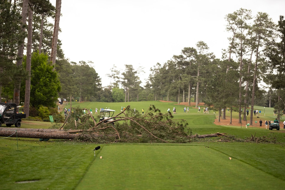 Masters second round suspended for day after strong storms down trees