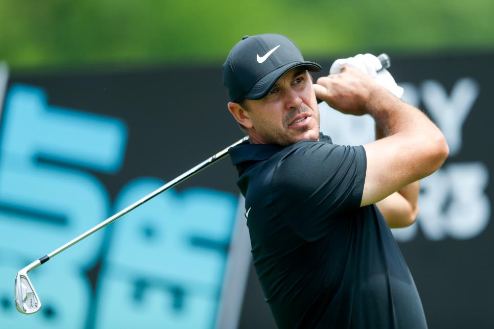 BROKEN ARROW, OKLAHOMA - MAY 13: Brooks Koepka of Smash GC hits a tee shot on the 6th hole during Day Two of the LIV Golf Invitational - Tulsa at Cedar Ridge Country Club on May 13, 2023 in Broken Arrow, Oklahoma. (Photo by Ian Maule/Getty Images)