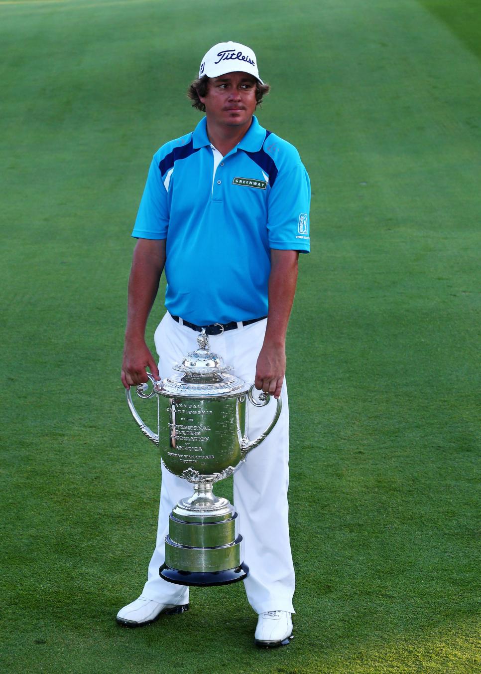 ROCHESTER, NY - AUGUST 11:  Jason Dufner of the United States poses with the Wanamaker Trophy after his two-stroke victory at the 95th PGA Championship at Oak Hill Country Club on August 11, 2013 in Rochester, New York.  (Photo by Streeter Lecka/Getty Images)