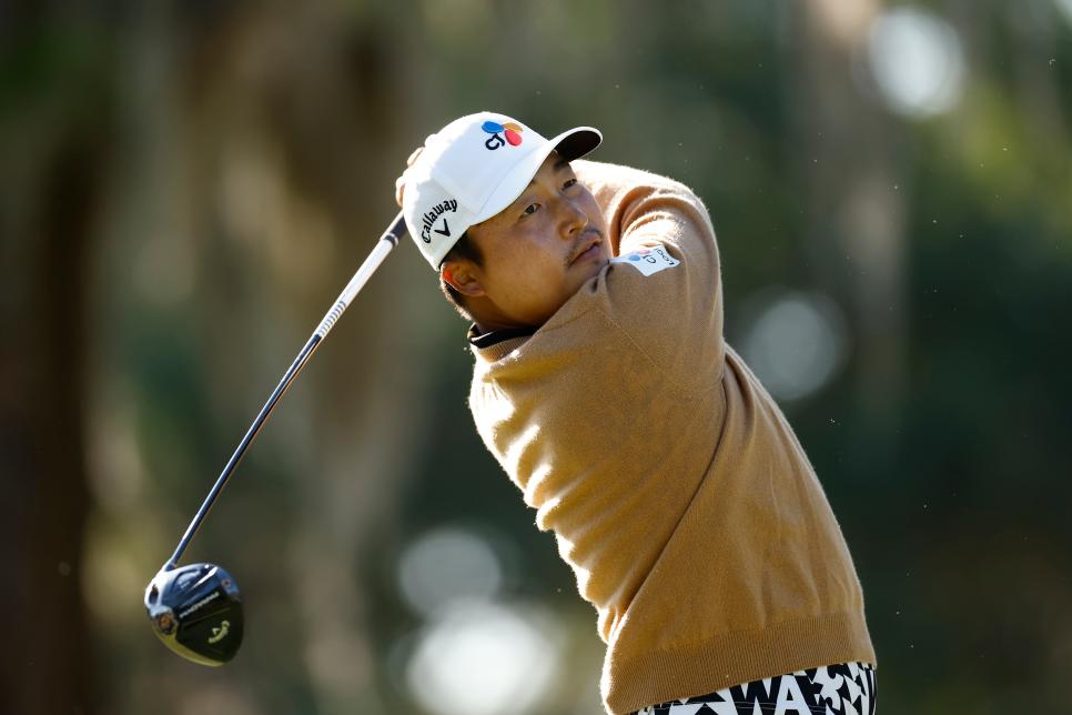 PALM HARBOR, FLORIDA - MARCH 16: Kyoung-Hoon Lee of South Korea plays his shot from the 14th tee during the first round of the Valspar Championship at Innisbrook Resort and Golf Club on March 16, 2023 in Palm Harbor, Florida. (Photo by Douglas P. DeFelice/Getty Images)