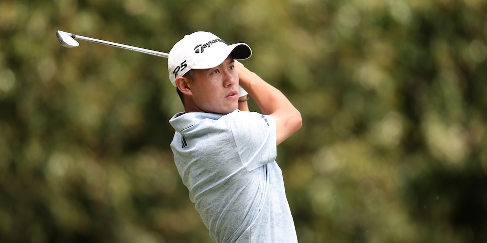 LOS ANGELES, CALIFORNIA - JUNE 18: Collin Morikawa of the United States plays his shot from the sixth tee during the final round of the 123rd U.S. Open Championship at The Los Angeles Country Club on June 18, 2023 in Los Angeles, California. (Photo by Richard Heathcote/Getty Images)