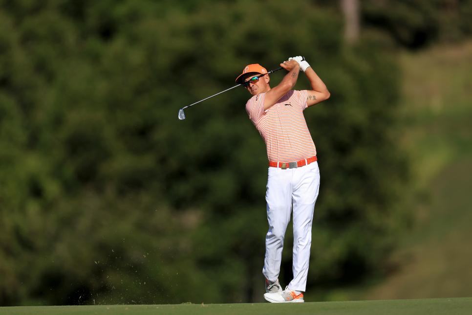LOS ANGELES, CALIFORNIA - JUNE 18: Rickie Fowler of The United States plays his second shot on the 13th hole during the final round of the 123rd U.S. Open Championship at The Los Angeles Country Club on June 18, 2023 in Los Angeles, California. (Photo by David Cannon/Getty Images)