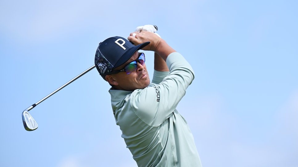 HOYLAKE, ENGLAND - JULY 20: Rickie Fowler of the United States tees off the 9th during Day One of The 151st Open at Royal Liverpool Golf Club on July 20, 2023 in Hoylake, England. (Photo by Stuart Franklin/R&A/R&A via Getty Images)