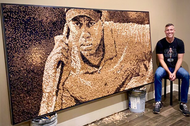 Artist who created Tiger Woods portrait out of golf tees completes new masterpiece using 30,000 wood blocks