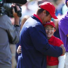 AUGUSTA, GEORGIA - APRIL 07: Lily Wachter, first overall, of the Girl's 10-11 group reacts during the Drive, Chip and Putt Championship at Augusta National Golf Club at Augusta National Golf Club on April 07, 2024 in Augusta, Georgia.  (Photo by Maddie Meyer/Getty Images)
