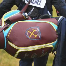 TROON, SCOTLAND - JULY 20: A detailed view of the West Ham United golf bag of Billy Horschel of the United States (not pictured) on day three of The 152nd Open championship at Royal Troon on July 20, 2024 in Troon, Scotland. (Photo by Oisin Keniry/R&A/R&A via Getty Images)