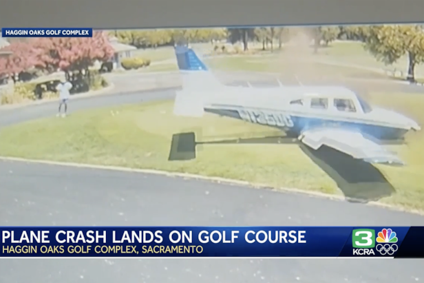 Watch harrowing video of a plane crash landing on a California golf course, nearly striking golfers