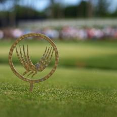 LOUISVILLE, KENTUCKY - MAY 13: A detailed view of the 15th tee marker during a practice round prior to the 2024 PGA Championship at Valhalla Golf Club on May 13, 2024 in Louisville, Kentucky. (Photo by Maddie Meyer/PGA of America via Getty Images)