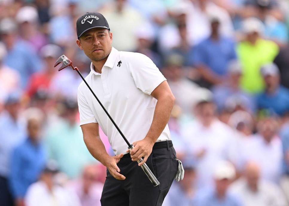 LOUISVILLE, KENTUCKY - MAY 16: Xander Schauffele of the United States putts on the seventh green during the first round of the 2024 PGA Championship at Valhalla Golf Club on May 16, 2024 in Louisville, Kentucky. (Photo by Ross Kinnaird/Getty Images)