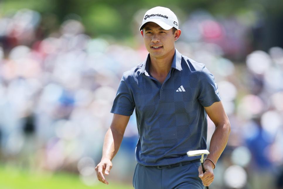 LOUISVILLE, KENTUCKY - MAY 19: Collin Morikawa of the United States reacts after a putt on the first green during the final round of the 2024 PGA Championship at Valhalla Golf Club on May 19, 2024 in Louisville, Kentucky. (Photo by Andy Lyons/Getty Images)