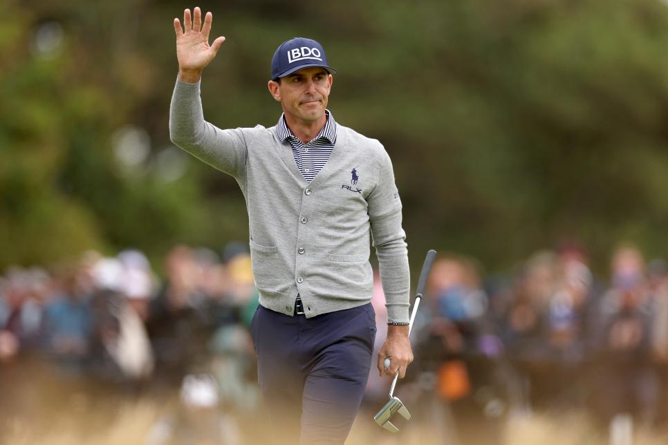 TROON, SCOTLAND - JULY 21: Billy Horschel of the United States acknowledges the crowd on the 18th green during day four of The 152nd Open championship at Royal Troon on July 21, 2024 in Troon, Scotland. (Photo by Harry How/Getty Images)