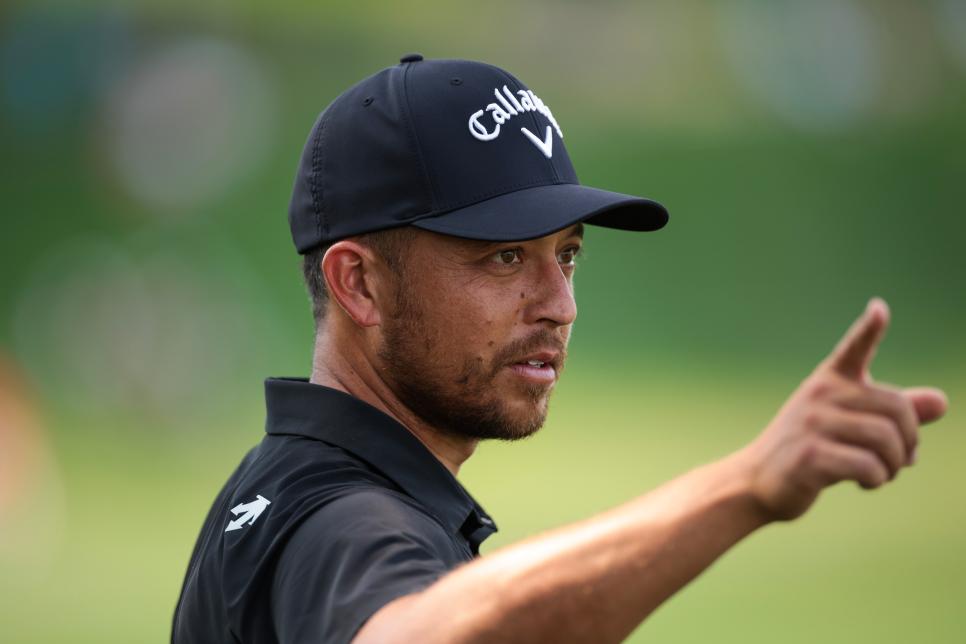 CROMWELL, CONNECTICUT - JUNE 19: Xander Schauffele looks on from the 16th tee prior to the Travelers Championship at TPC River Highlands on June 19, 2024 in Cromwell, Connecticut. (Photo by James Gilbert/Getty Images)