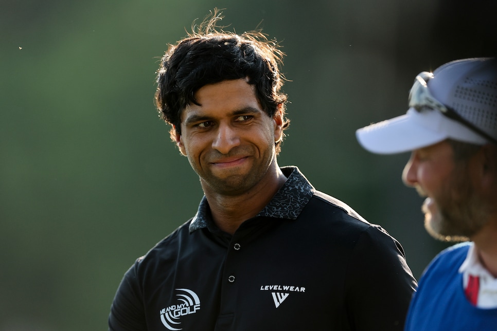 NEWTOWN, PENNSYLVANIA - MAY 17: Aaron Rai of England looks on from the 18th green during the final round of the PGA Championship at Aronimink Golf Club on May 17, 2026 in Newtown, Pennsylvania. (Photo by Michael Reaves/Getty Images)